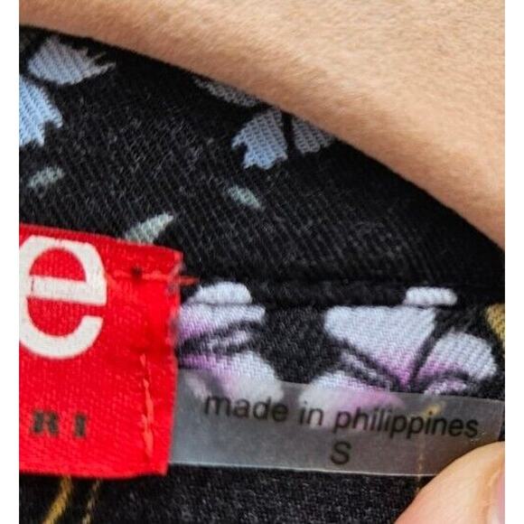 Josie Natori Pajama Top Womens Small Black Pink Floral Button Up Blouse Flowy - Picture 6 of 9